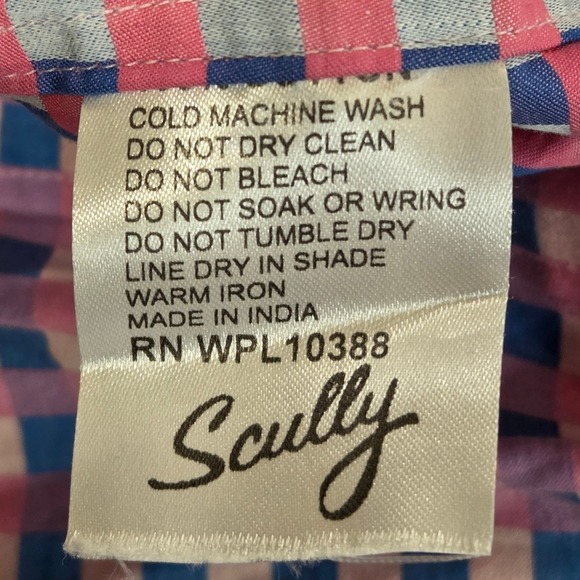 Scully Mens XL Long Sleeve Button Down Shirt Pink Blue Checkered Pattern - Picture 5 of 8